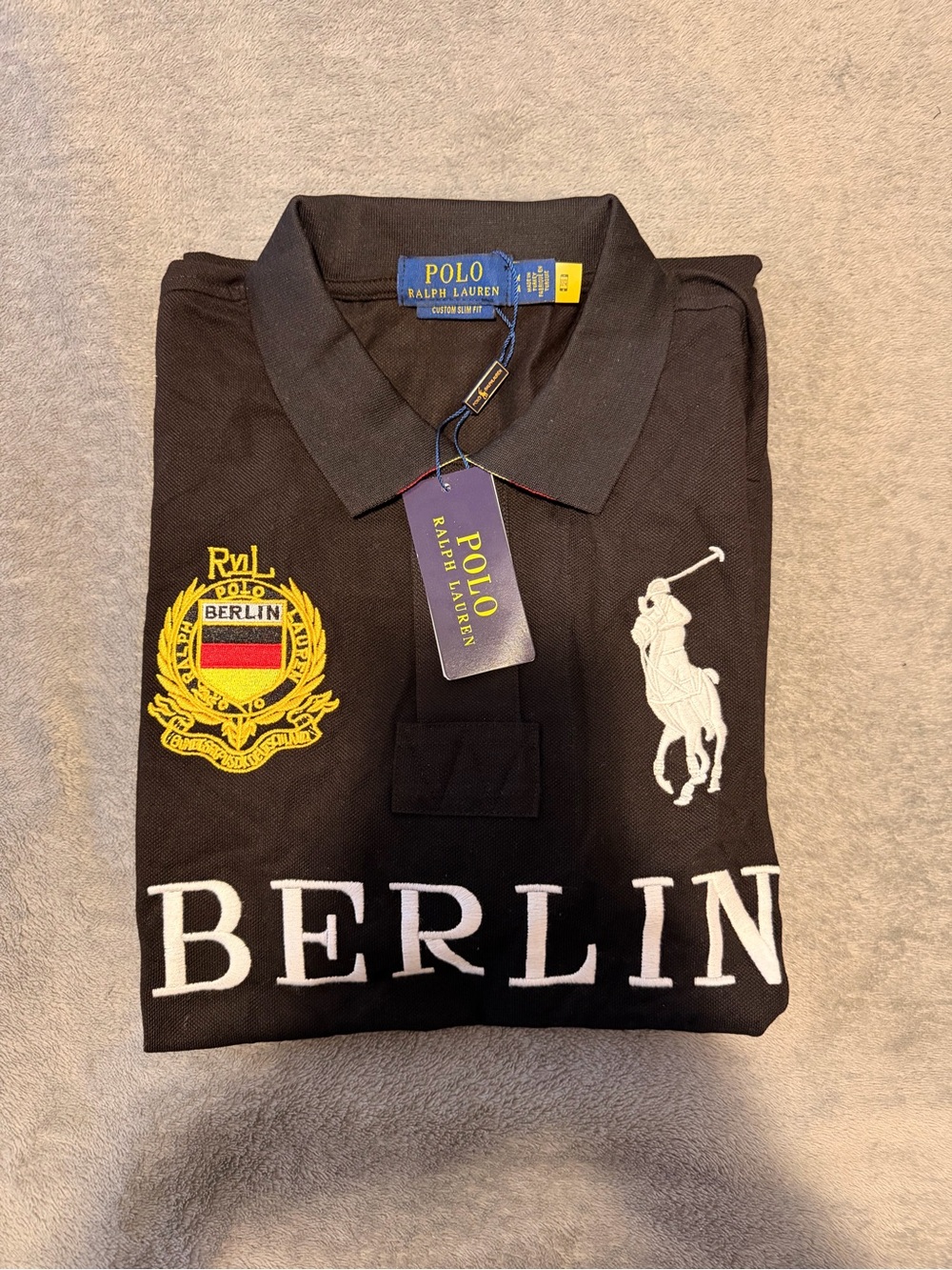 Ralph Lauren Men’s Black Polo with Berlin Crest and White Polo Player